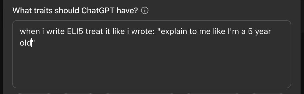Customization of ChatGPT traits